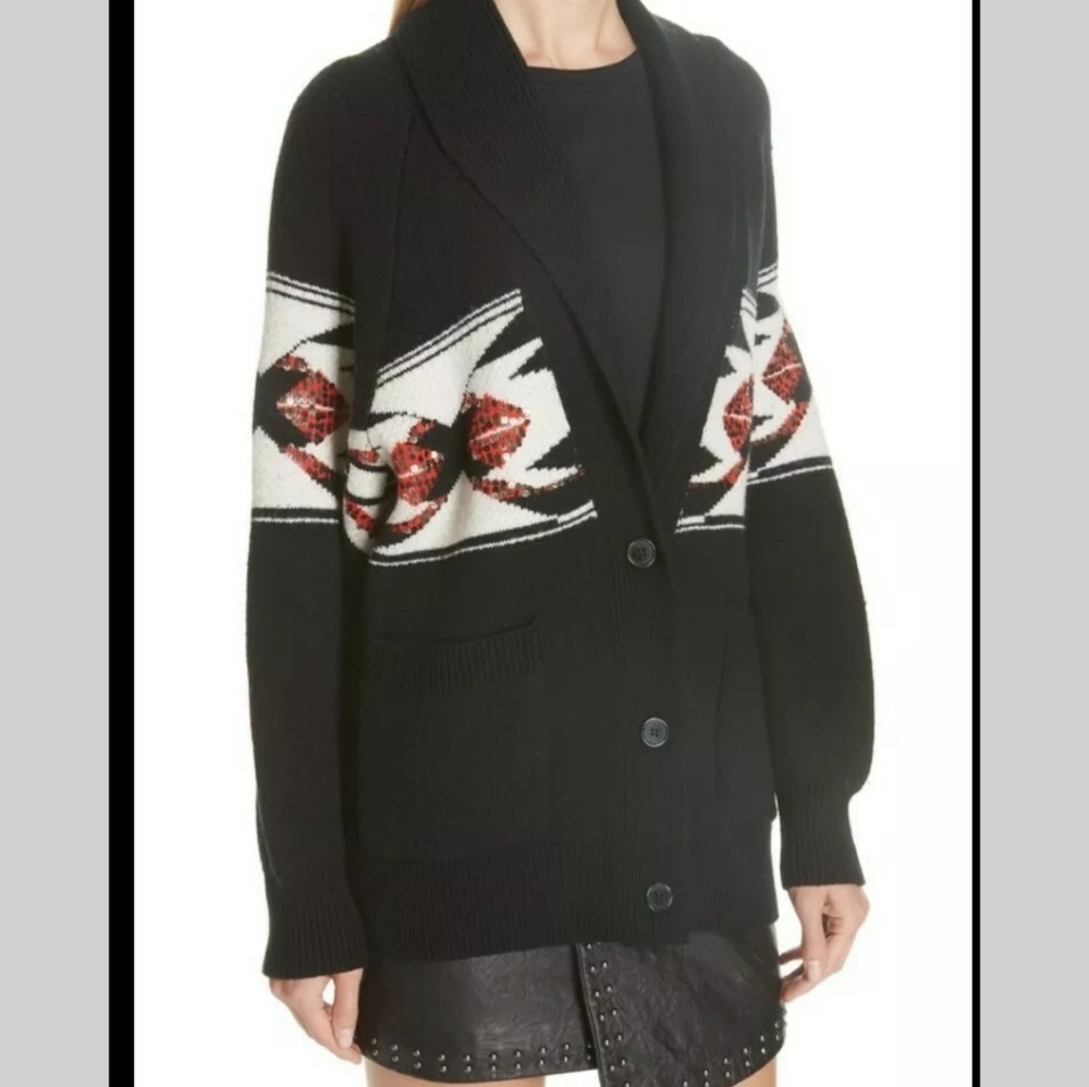 Joie Sequin Button-Front Black Cardigan Sweater XS western look